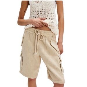 Free People Sea La Vie Cargo Shorts Bleached Sand Beige Knit 97848907 Womens XS